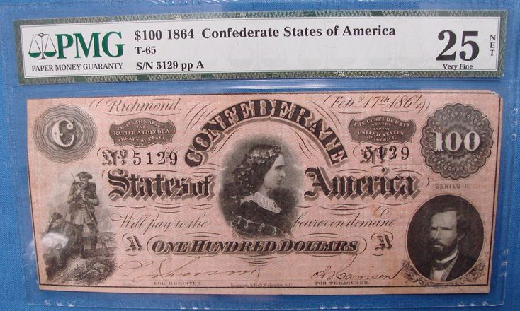 1864 $100 Confederate Note Front