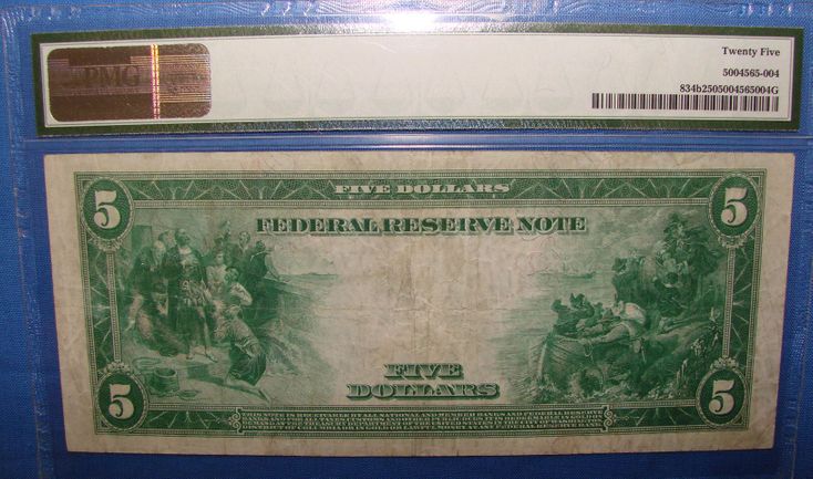 1914 $5.00 Federal Reserve Note Philadelphia - Red Seal Back In Sandwich, MA