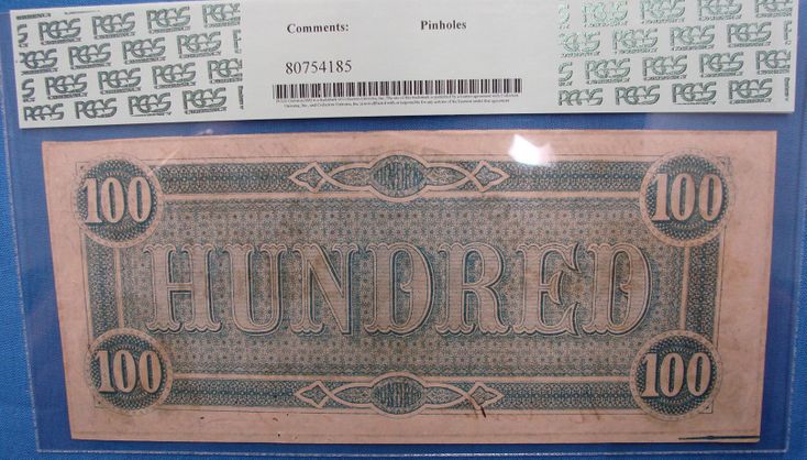 $1864 $100 Confederate Note Back