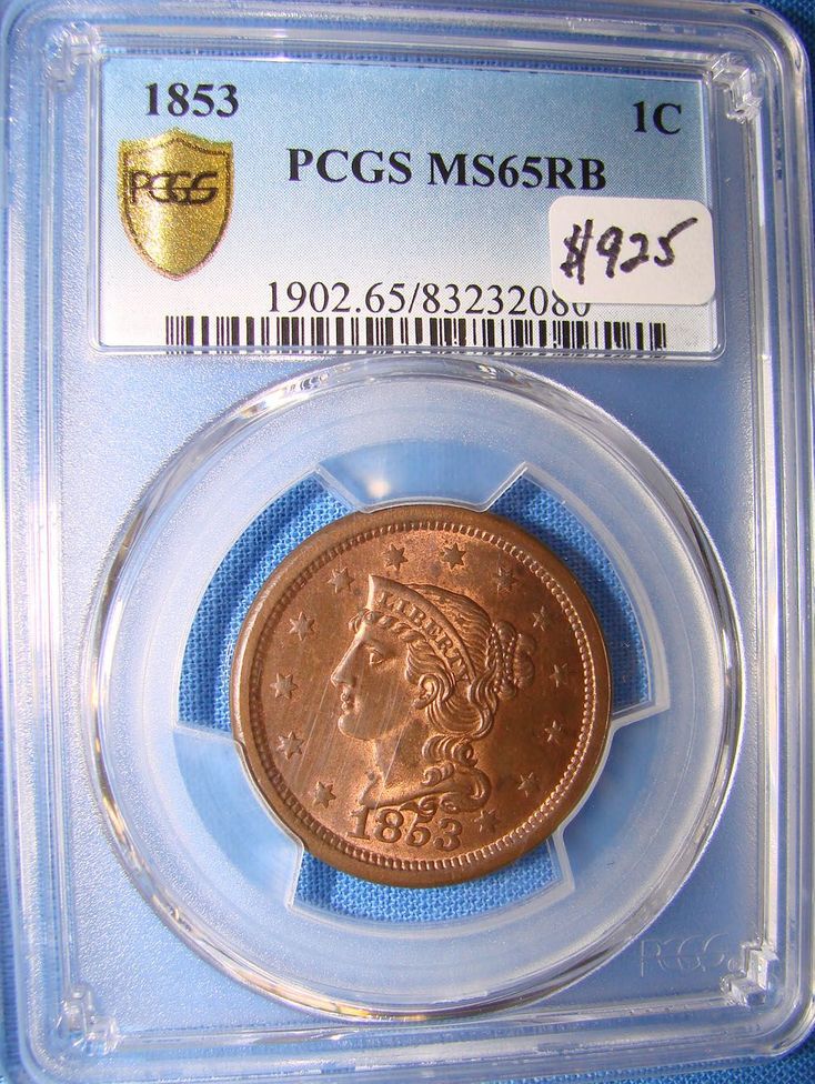 1853 Braided Hair Large Cent Sandwich, MA 